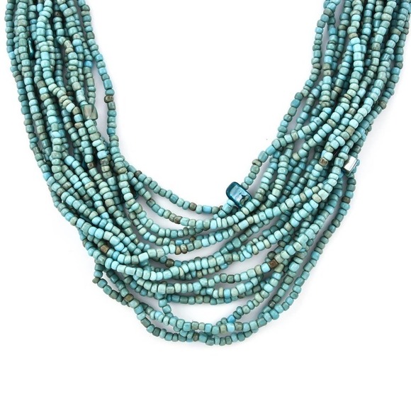 Stretchy Chunky Blue Seed Bead Necklace Bracelet Wooden Clasp Necklace Strands - Picture 8 of 8